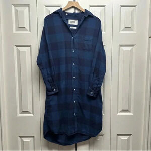 Grayson Frank & Eileen Hero Midi Dress Blue Flannel‎ Check Plaid Size 2 (small)